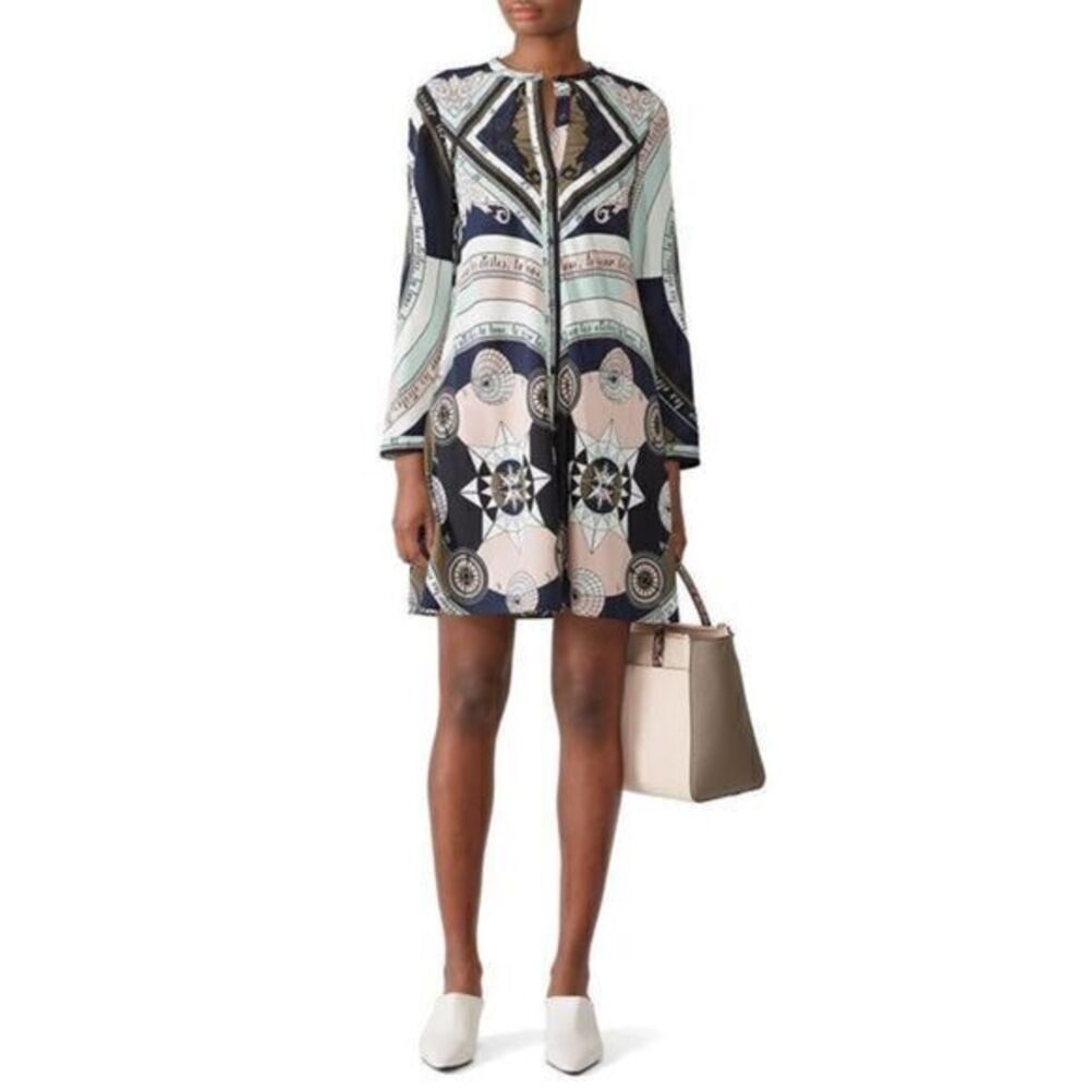 TORY BURCH Navy Printed 100% Silk Constellation Shirt Mini Dress US 4